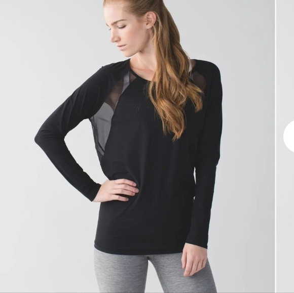 Iululemon If You’re Lucky long sleeve tee black mesh RARE - Picture 2 of 11